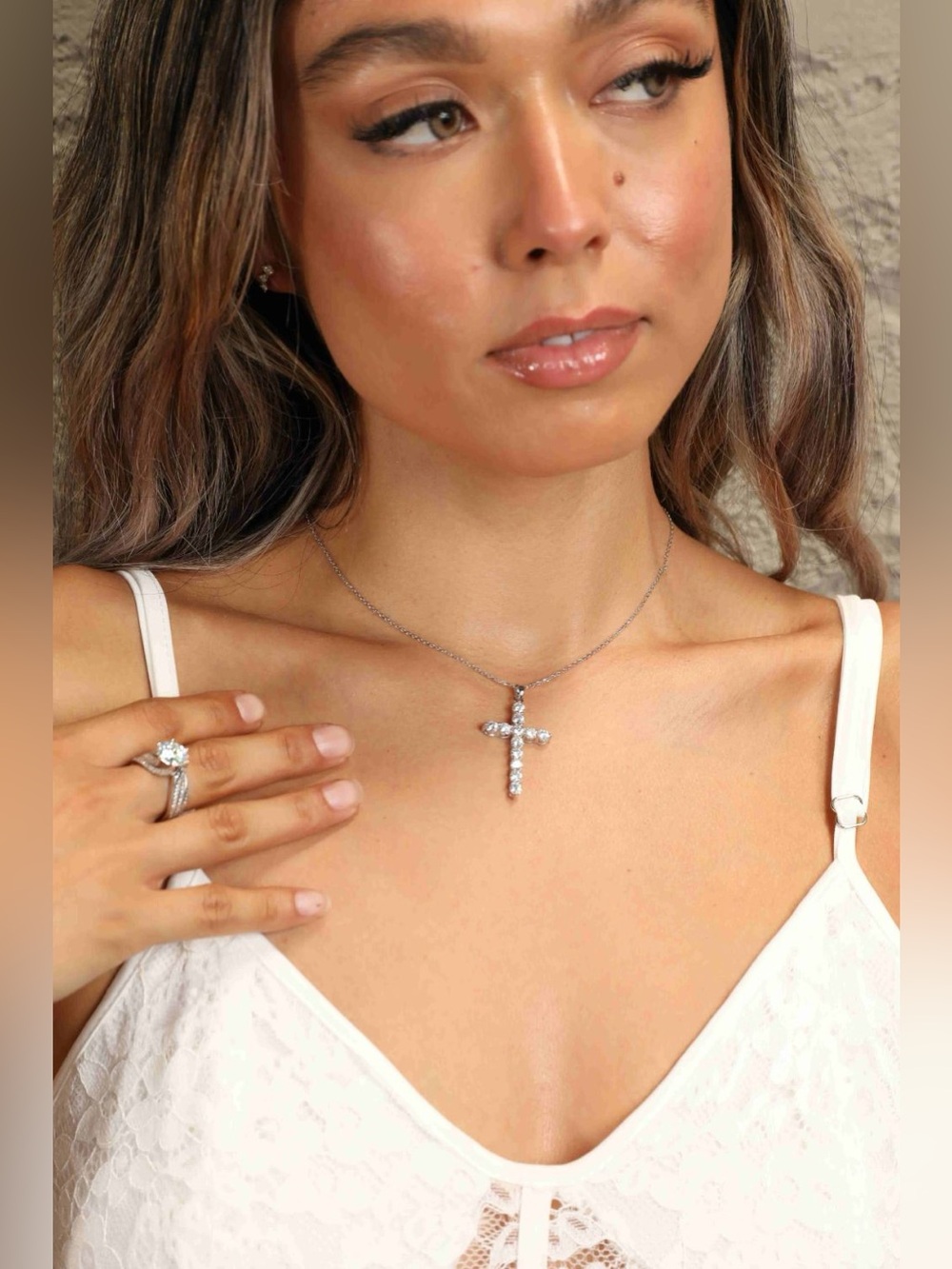 Adored 925 Sterling Silver Cross Moissanite Necklace